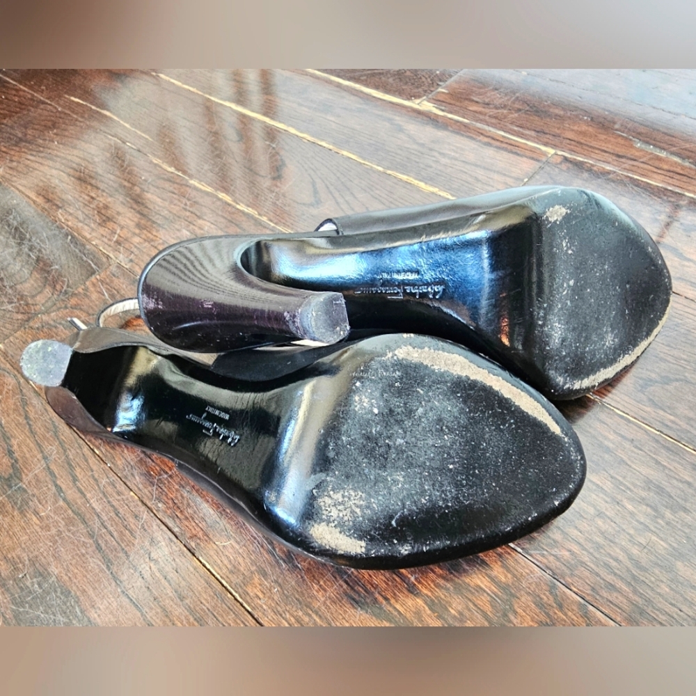 8.5 Salvatore Ferragamo Black Peep-Toe Slingback Heels Pumps - Picture 8 of 14